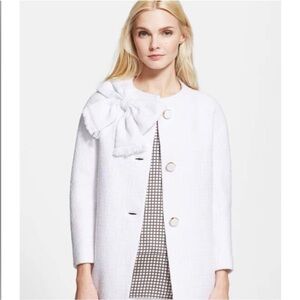 Kate Spade Cotton Tweed Textured Dorothy Coat with Bow Fresh White NWT  sz 12